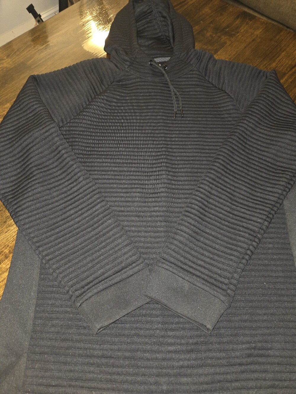 Apana Women's L Black Ribbed Hoodie- Classic Pullover. Great For Yoga